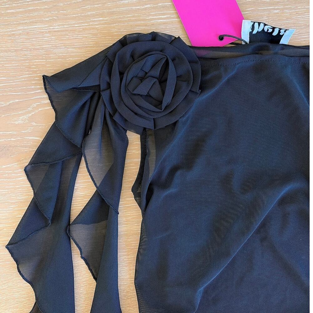 Khela Sheer Sleeveless Top Ruffles Rosette Size M Black - Picture 4 of 7